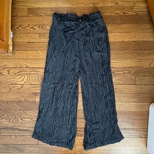 American Eagle Black Striped Paper Bag Wide Leg Pants